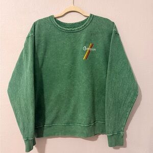 Champion Retro Green Acid Wash Crewneck